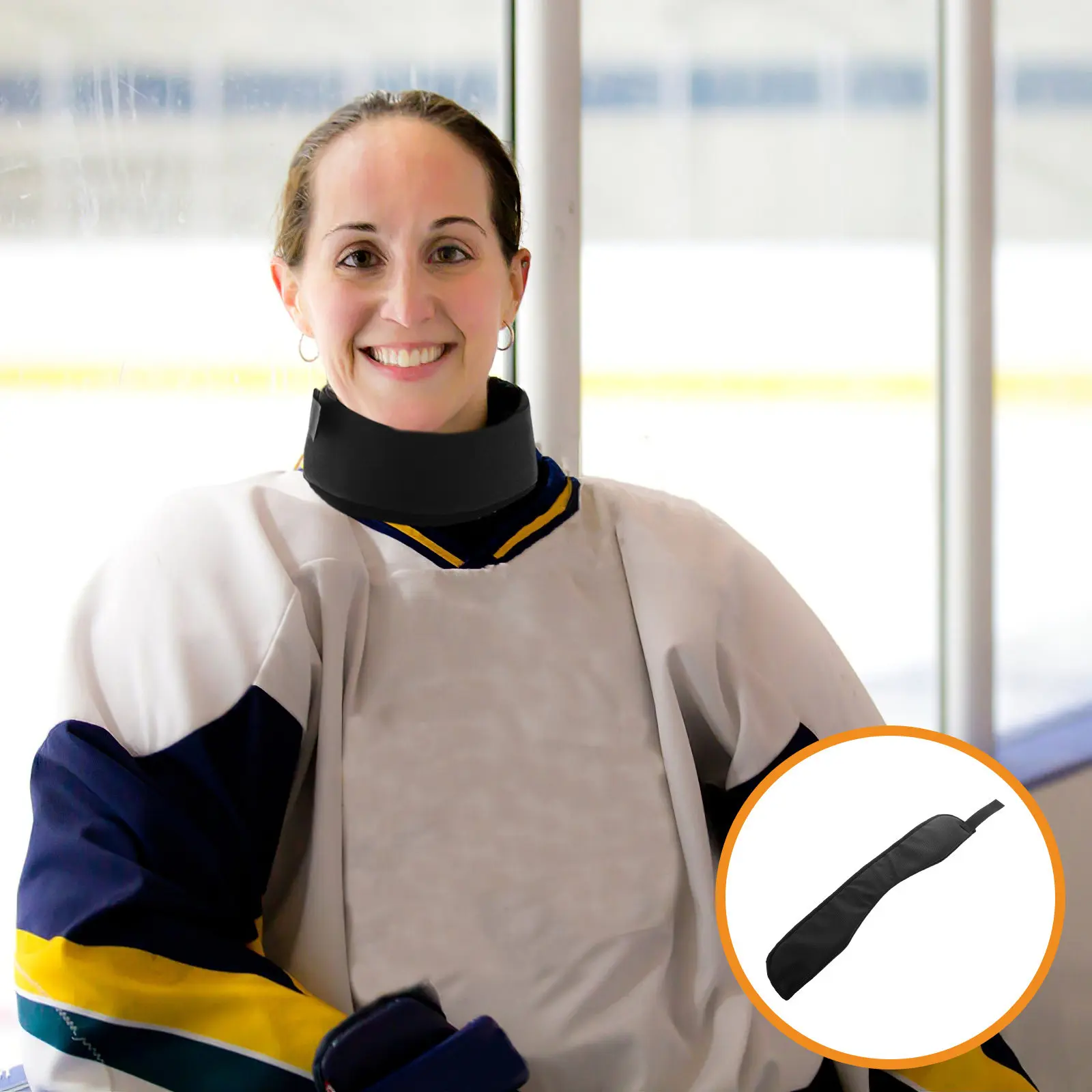 Ice Hockey Neck Guard Size L 34-43Cm Adjustable Strap Cut-Resistant Lightweight Protective Neck Collar for Roller Skating Hockey