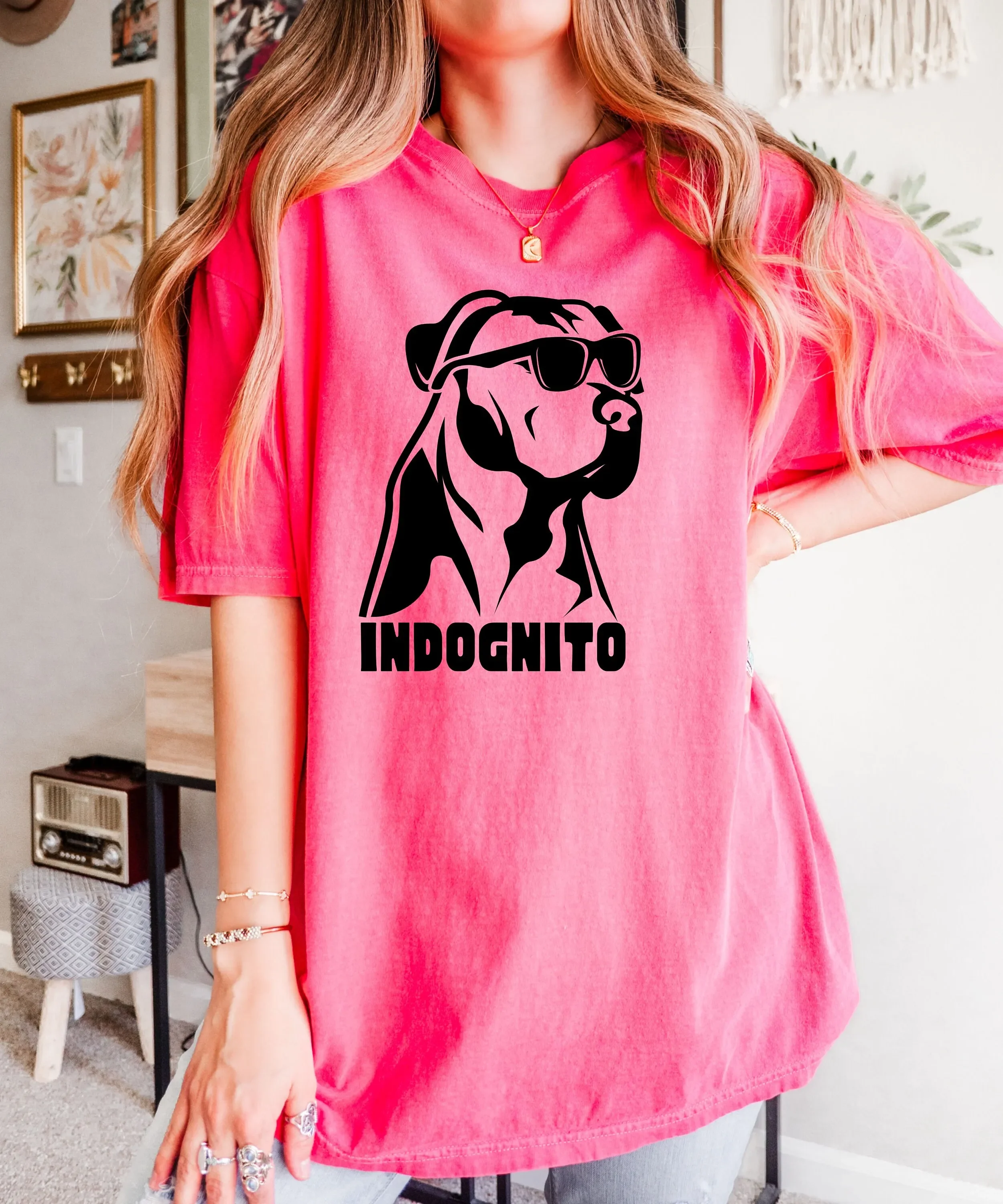 Indognito Incognito Funny Pibble Pitty Pit Bull Sunglasses Heavy Weight T Shirt