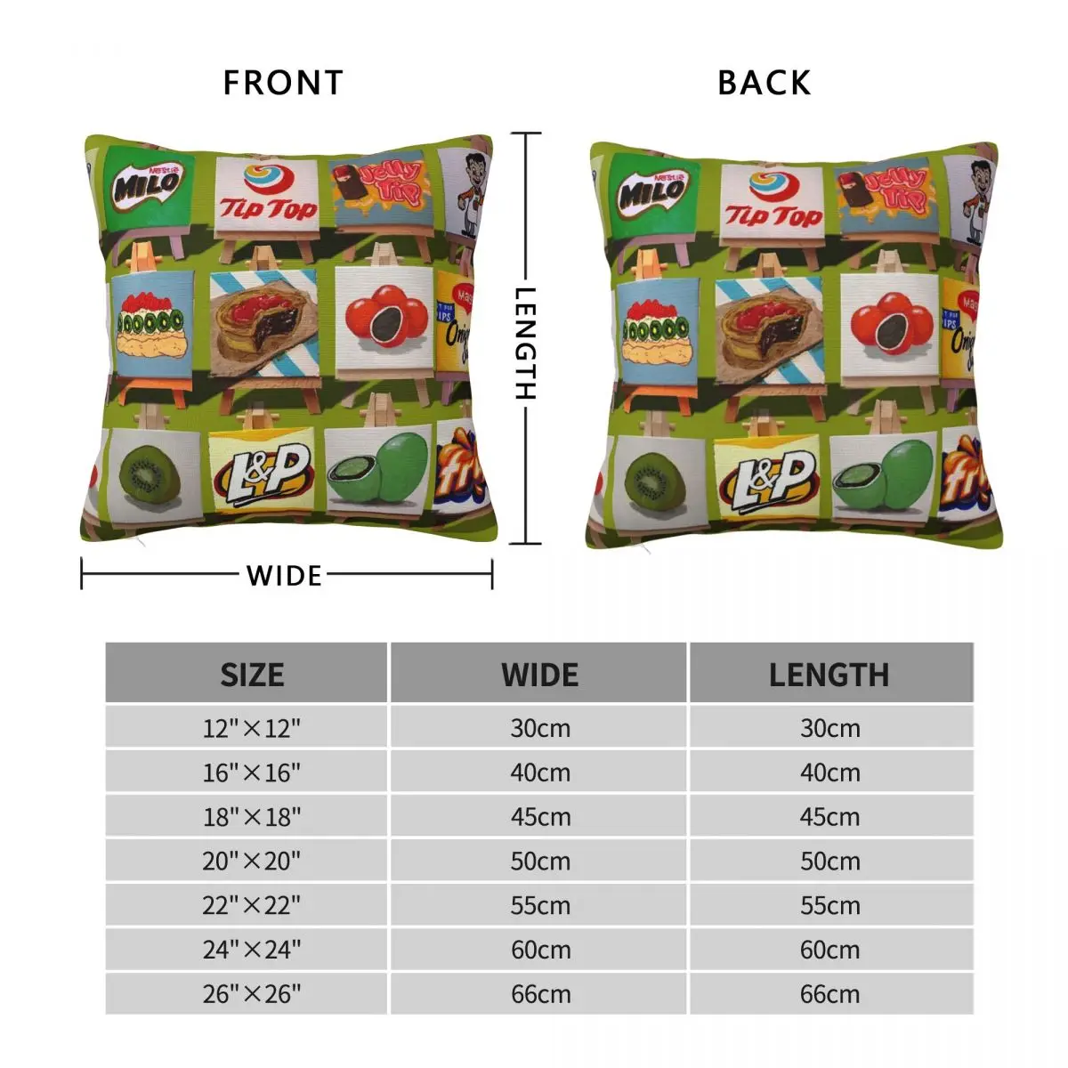 Kiwiana Food Drink Icons Square Pillowcase Polyester Linen Velvet Printed Zip Decorative Throw Pillow Case Sofa Cushion Cover