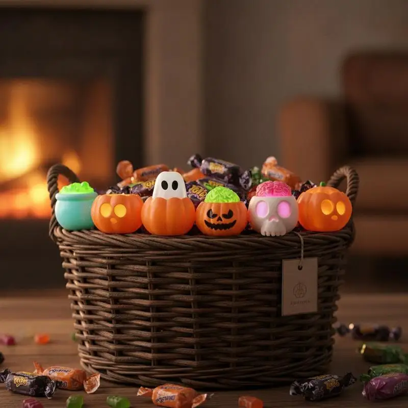 Halloween Luminous Ghost Pumpkin Keychain 3D Printed Decompression Toy Creative Key Pendant for Backpack Decoration Gifts