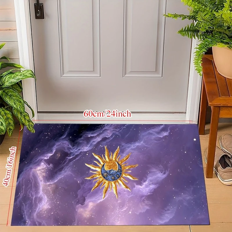 Sun God Lion Head Entry Doormat, Mythological Celestial Sun Non-Slip Rug, Medieval Royal Home Decor Mat  Door Mat Entrance