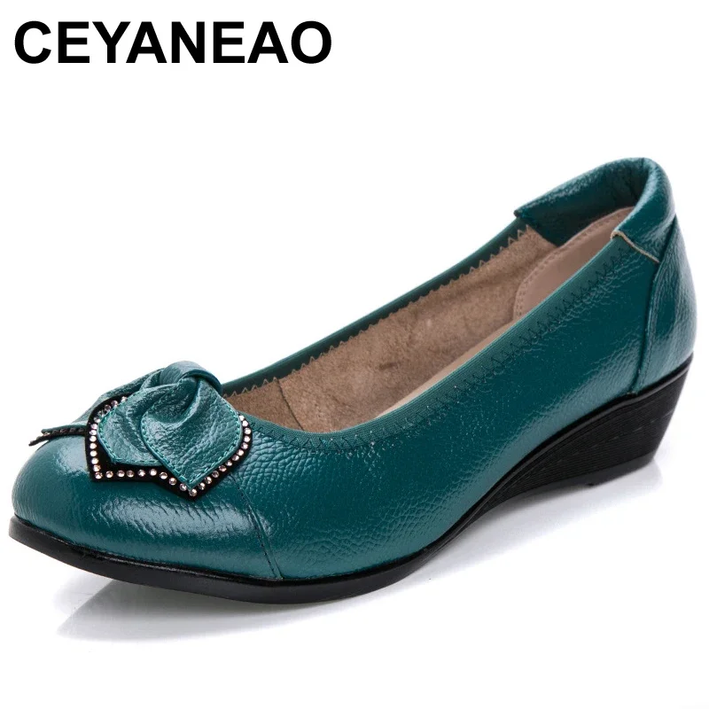 CEYANEAO New Summer Women cutouts Genuine Leather Shoes Comfortable Buckle Flats Nurse Casual Handmade ballet flats
