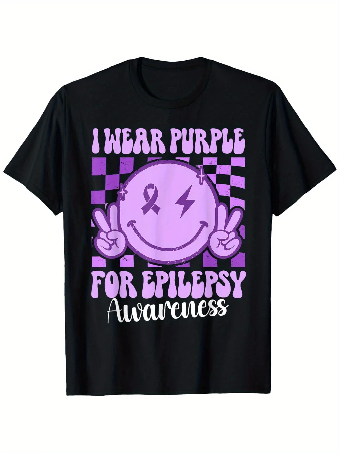 

Epilepsy Awareness T-Shirt for Men Wear Purple Graphic Tee with joyful Face Bolt Design 100% Cotton Relaxed Fit Casual Shirt