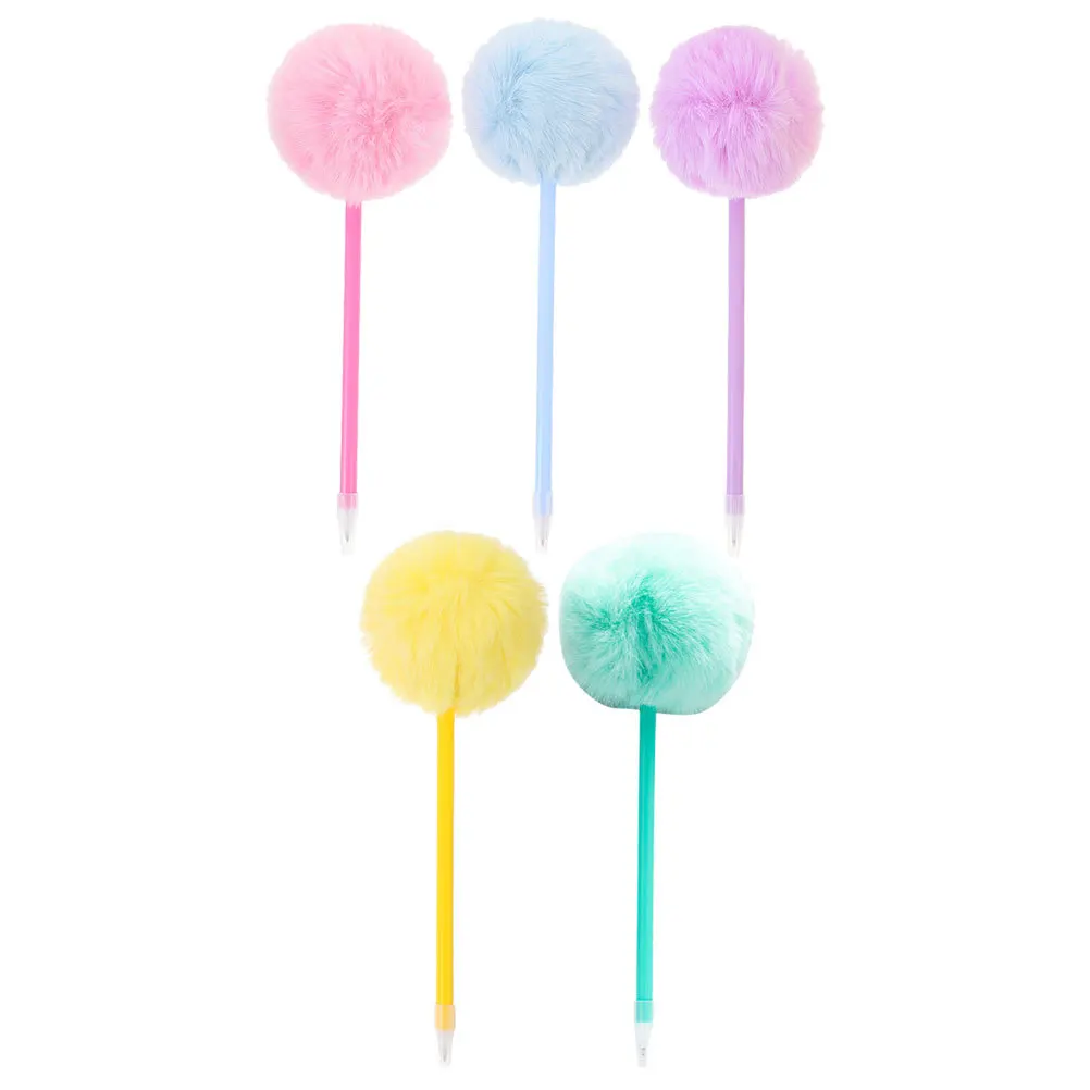 

5 шт., ручки с помпоном с мультяшным дизайном для ярких цветов, универсальное использование, школьная офисная черная ручка