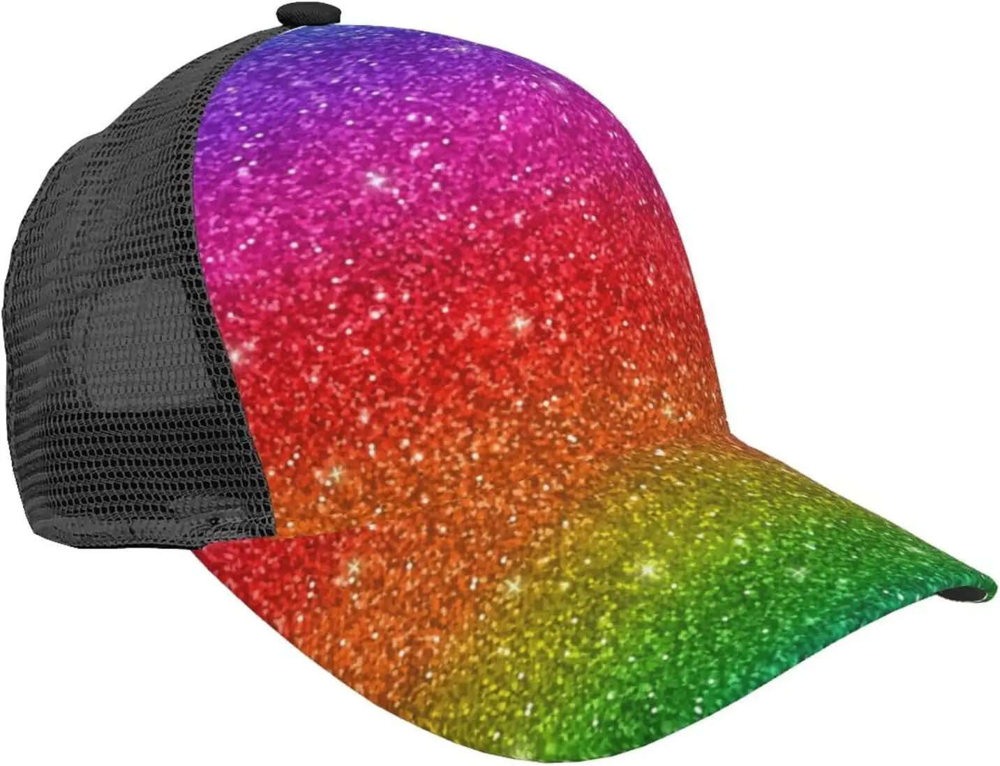 

Ponytail Baseball Cap for Women Men Adjustable Mesh Trucker Ponycap Quick Drying Sport Hat-Rainbow Glitter