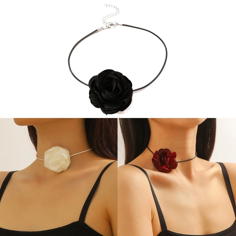 Elegant Burning Edge Flower Choker Necklace Women Romantic Flower Choker Clavicle Party Banquet Necklace Jewelry Gift