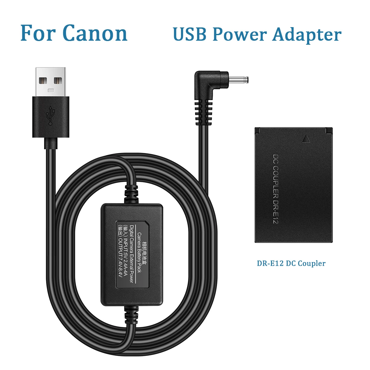 DR-E12 Dummy Battery | Dedicated for Canon M50/M50 Mark II/M200 | USB Power Adapter