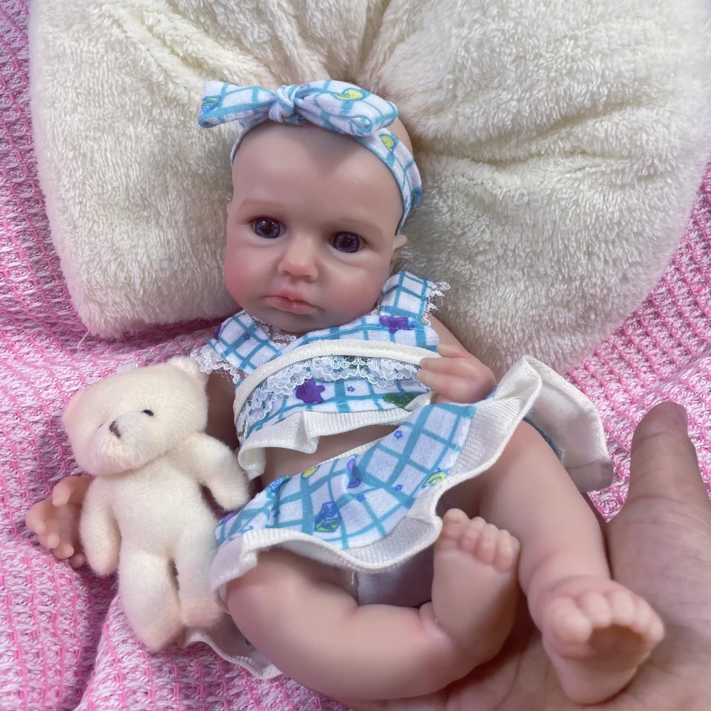 Mini 12-13 Zoll Vollsilikon Reborn Baby Doll LouLou Awake Open Blue Eyes Weicher Silikonkörper Mädchen Waschbares Spielzeug