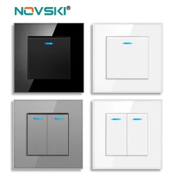 EU standard 86 glass panel, 1 set of 1/2 channels, 2 sets of 1/2 channels, on-off lights, staircase wall switch with LED indicat