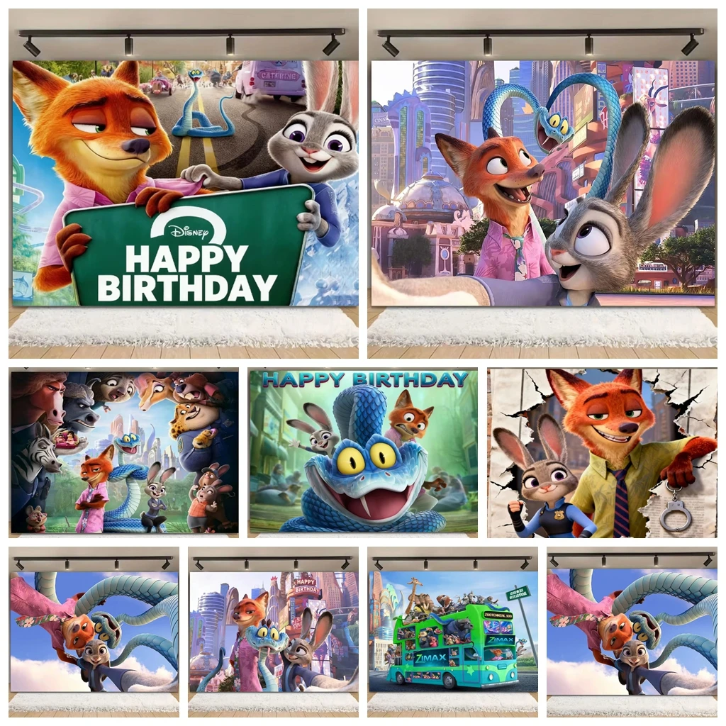 

Zootopia 2 Background Judy Nick Snake Gary Theme Children Birthday Party Baby Shower Backdrop Decoration Banner Photography Prop