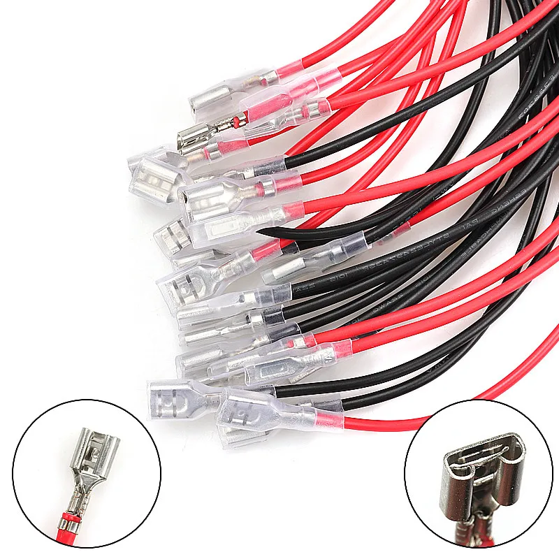 10pcs 20CM 2.8MM/4.8MM/6.3mm 2.8/4.8/6.3 Single head female Spade Crimp Terminal Connector with wire red black for rocker switch