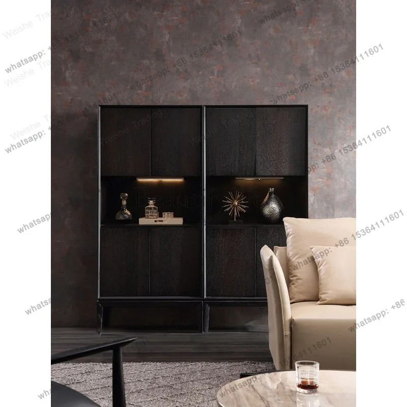 LJY Italian minimalist living room storage side cabinet, modern new Chinese solid wood decorative wine cabinet