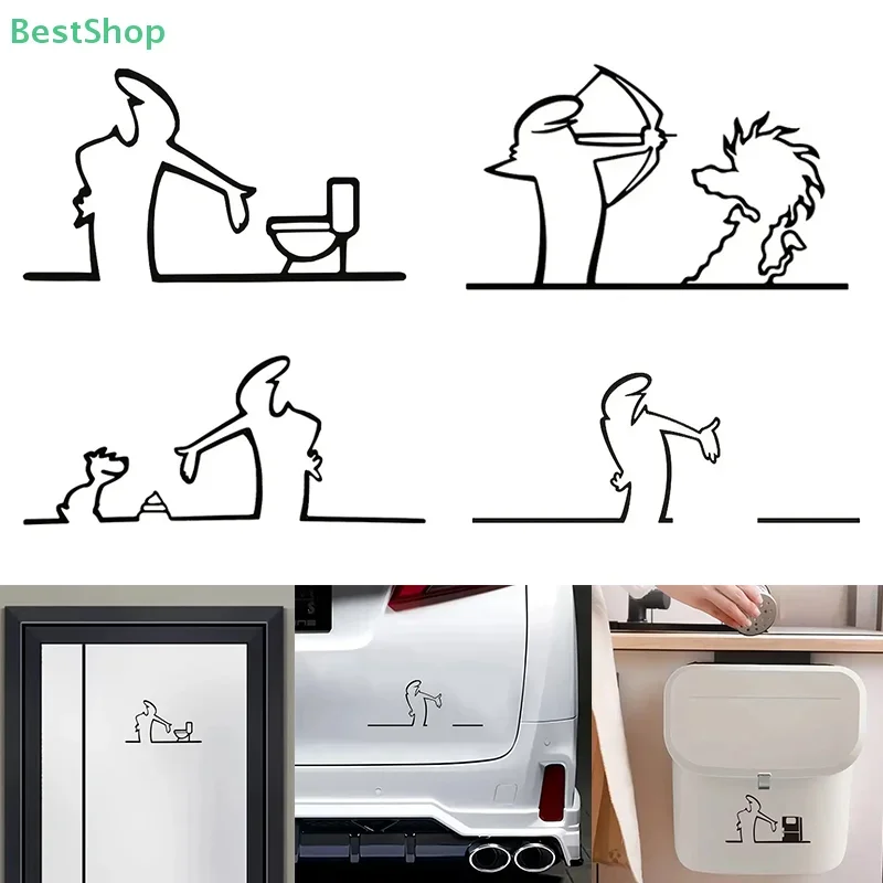 2D Flat Linear Figure Wall Decor For Home,Abstract Line Art,Iron Door Corner Decoration, Cute Line Figure Stickers