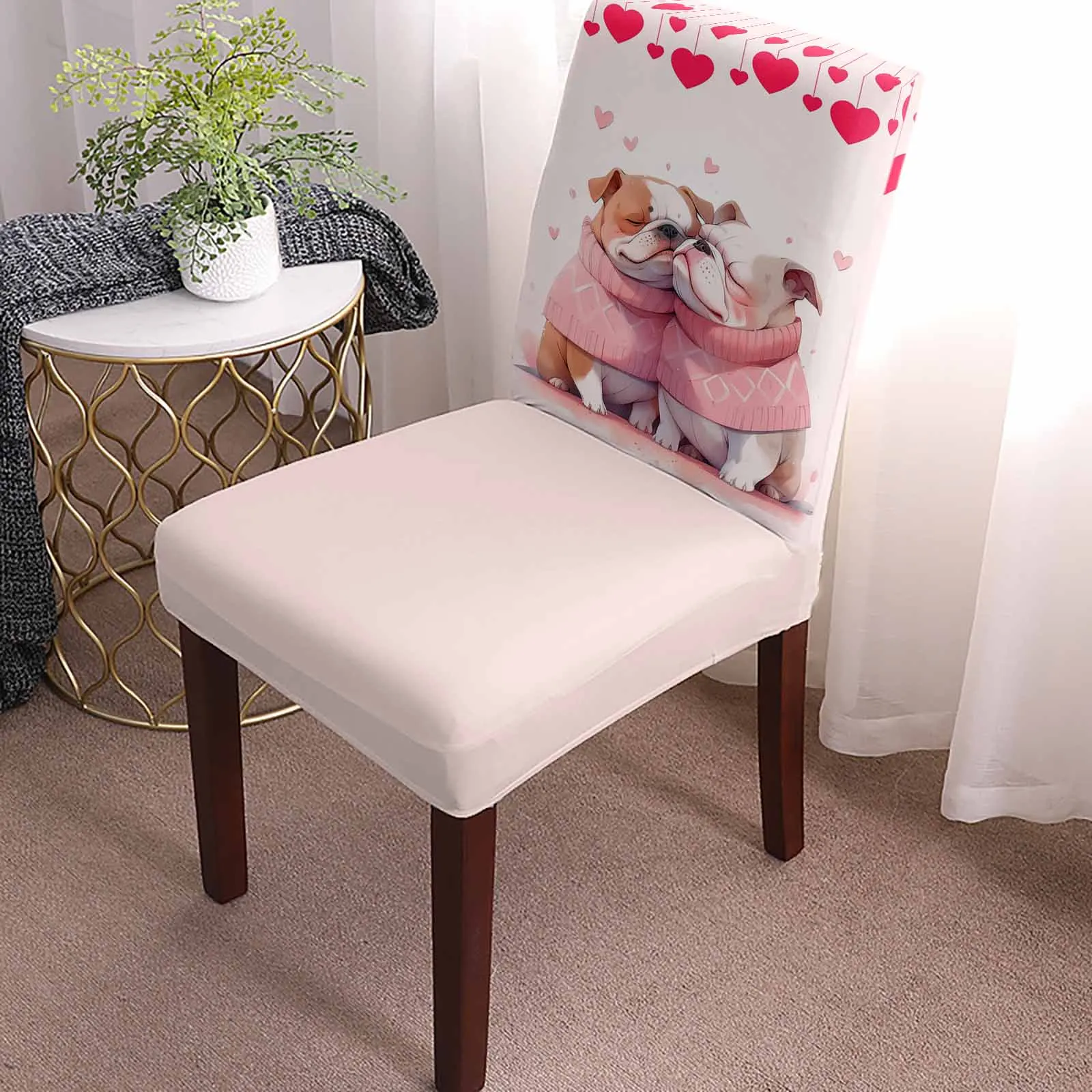 Valentine Love Dog Chair Cover Set Kitchen Stretch Spandex Seat Slipcover Home Decor Dining Room Seat Cover