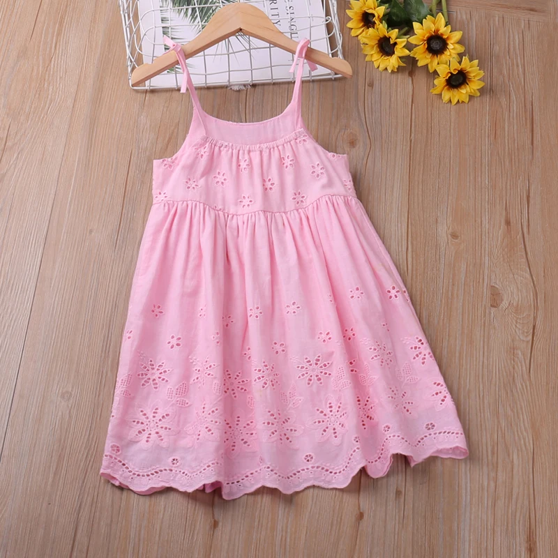 Summer Dress Kids Clothing Hollow Flower Dress Casual Girls Sleeveless Shoulder Straps Princess Dress Children Costume