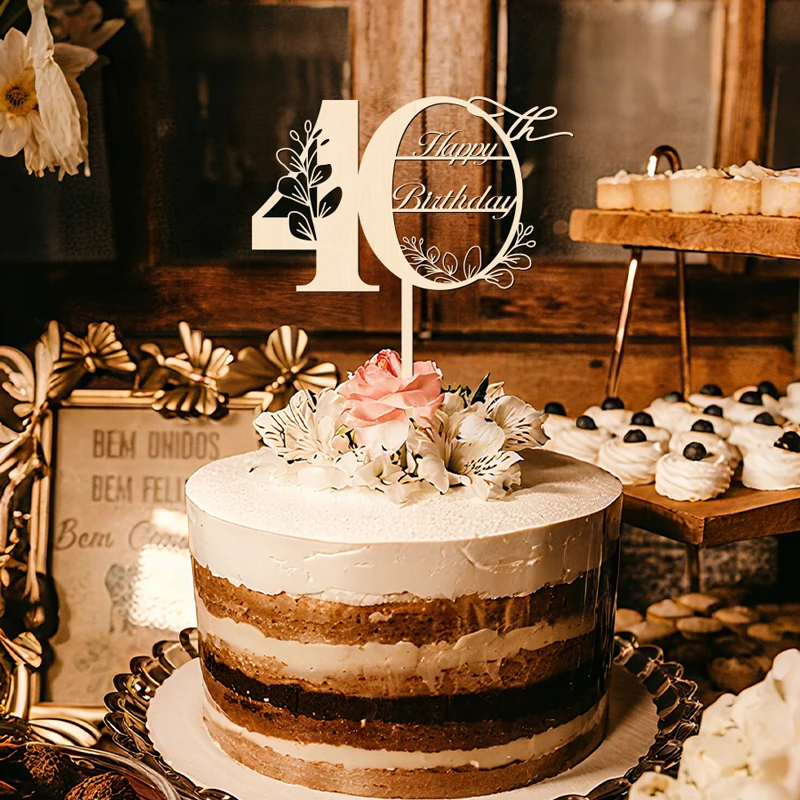 YOMDID 40. Geburtstag Tortenaufsatz aus Holz, 40. Geburtstag Tortendekoration für Hochzeitstorten, Deko-Stecker – Detail 9