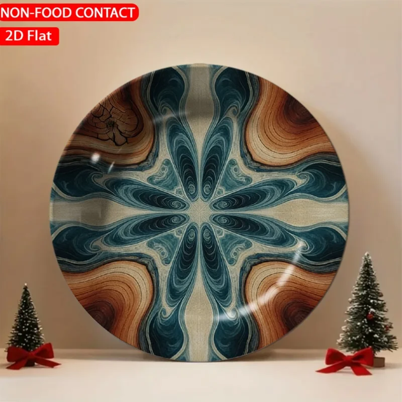 1pc Abstract Swirl Wood Grain Blue Ceramic Plate Non-Food Contact, Home Desk Ornaments, Living Room And Bedroom Decorations,