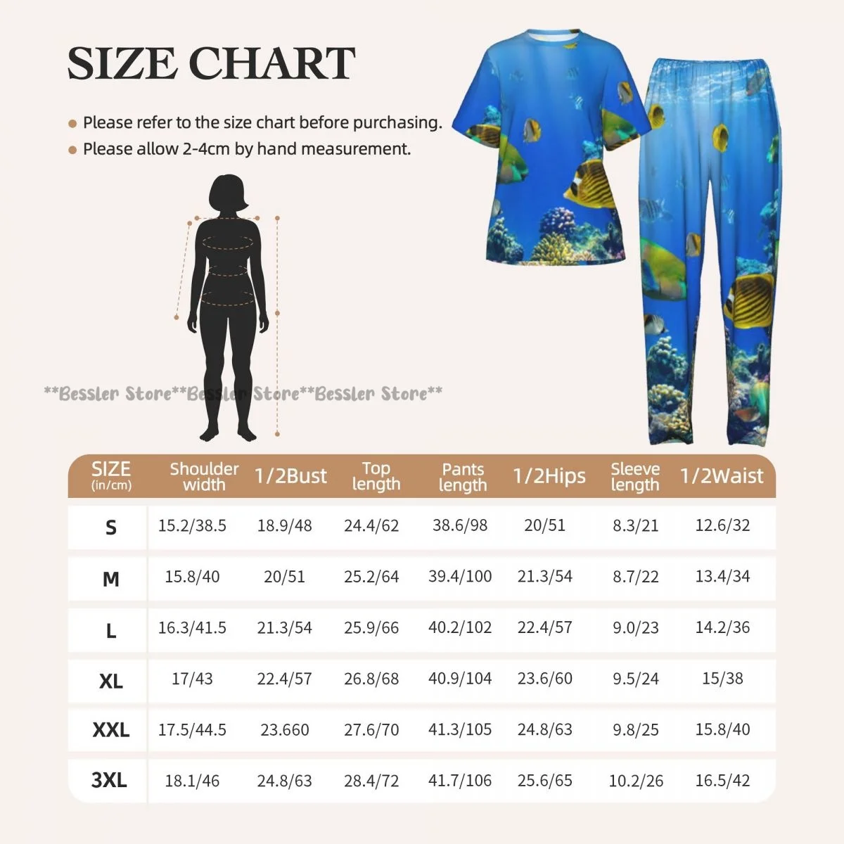 Women's Pajamas Set Tropical Fish Image Short Sleeve Sleepwear 2 Piece Homewear Loungewear view 6