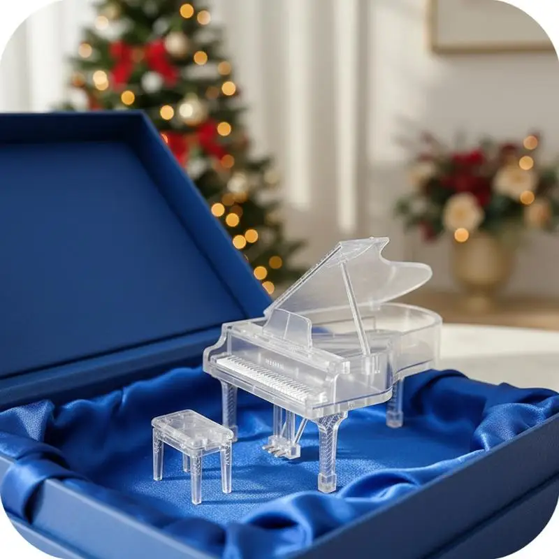 Transparentes Miniatur-Klavierstuhl-Ornament-Set im Maßstab 1/12, Puppenhaus-Simulationsmodell für Puppenhaus-Dekoration und Geschenke – Detail 9