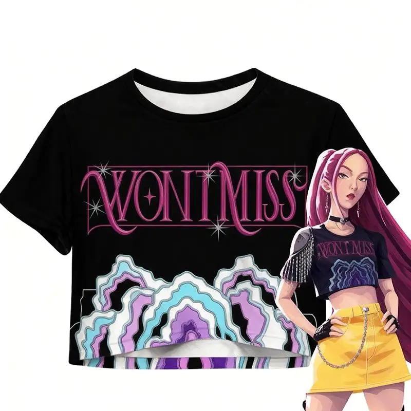 Camicia da film moda donna per i fan Top regalo Demon Hunters Cosplay Crop Top T-shirt estiva a maniche corte Harajuku Streetwear