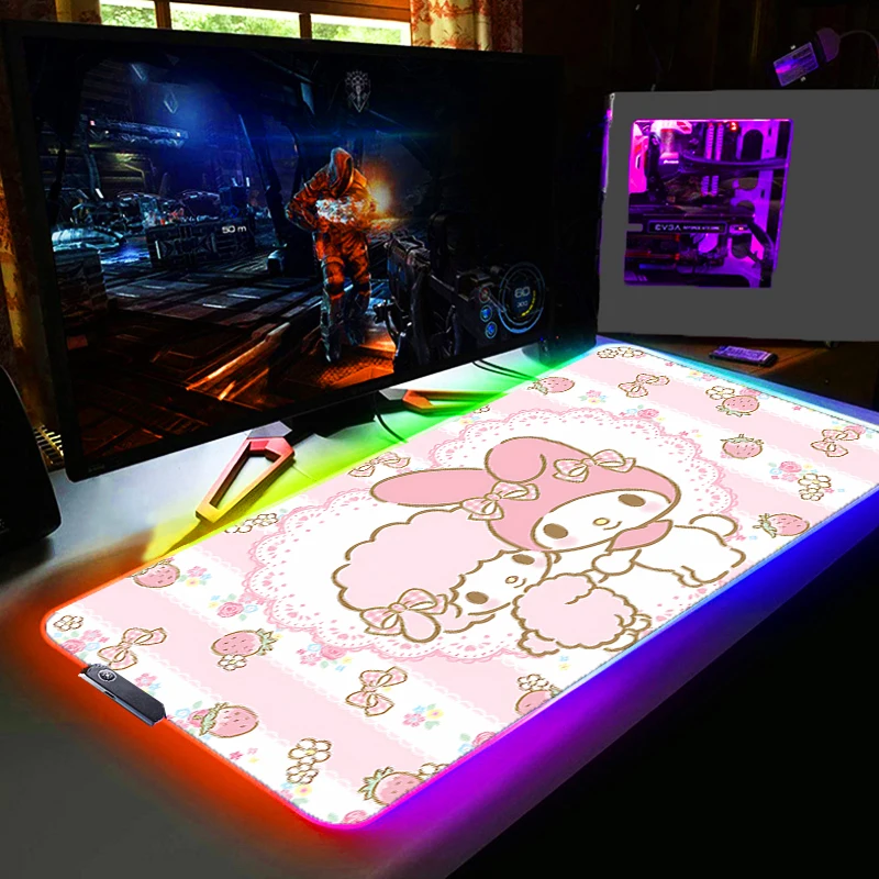 

Аниме Kuromi My Melody Gaming Speed Коврик для мыши LED Gamer Большой коврик для мыши Подсветка клавиатуры Коврик для мыши RGB Коврик для компьютерного стола