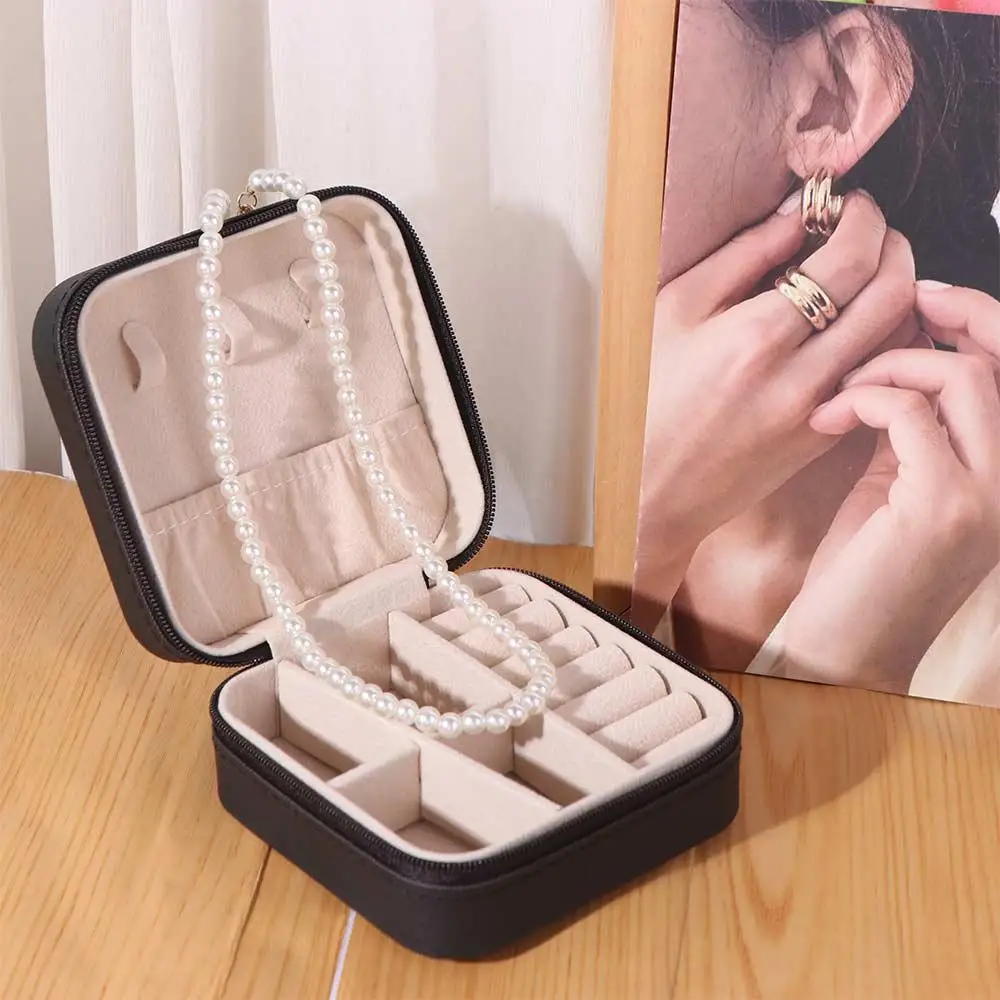 Ketting Ring Fluwelen Sieradendoos Verpakking Display Rits Sieraden Opbergdoos Vierkant Draagbare Oorbellen Organizer Houder