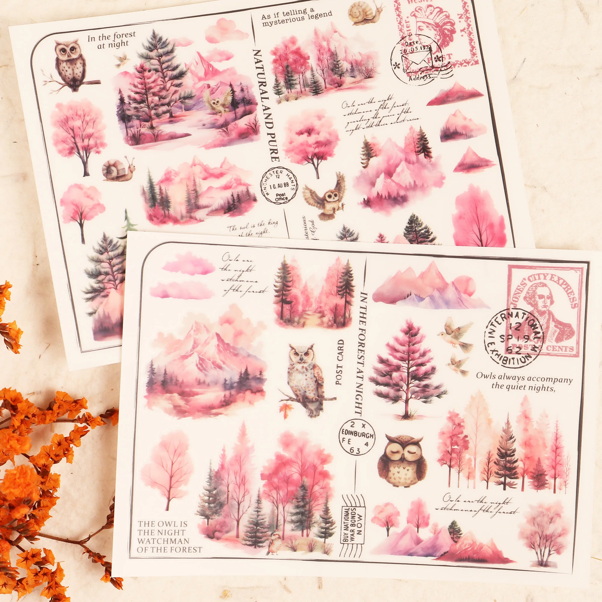 JAIIMAN 2 Blatt PVC wasserdichter vier Wald selbstklebender DIY-Transferaufkleber, für Scrapbooking-Zubehör, Junk Journal Kits, Basteln – Detail 6