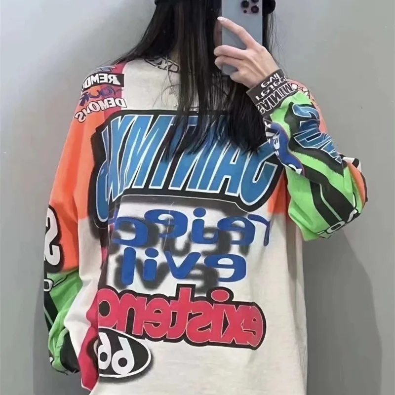 Street Oversized Hip Hop 24SS New Full Print Long Sleeve T-Shirt 1:1 High Quality With Label Tops Fashion Casual Cotton T Shirt