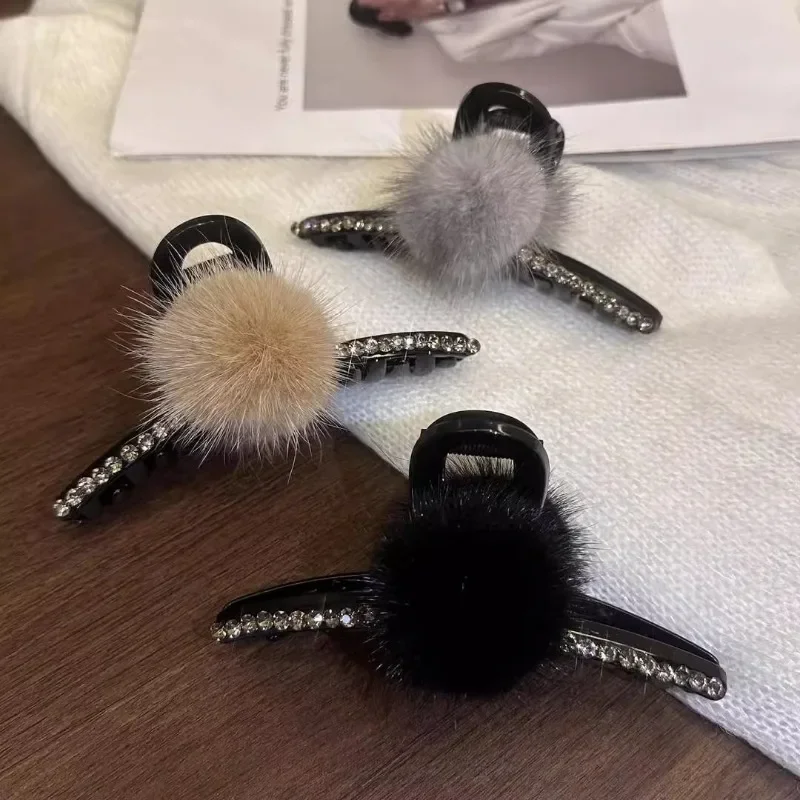 

Зимняя норковая заколка для волос, средняя заколка для волос со стразами, заколка в виде акулы, аксессуары для волос для женщин 머리 очень заколки