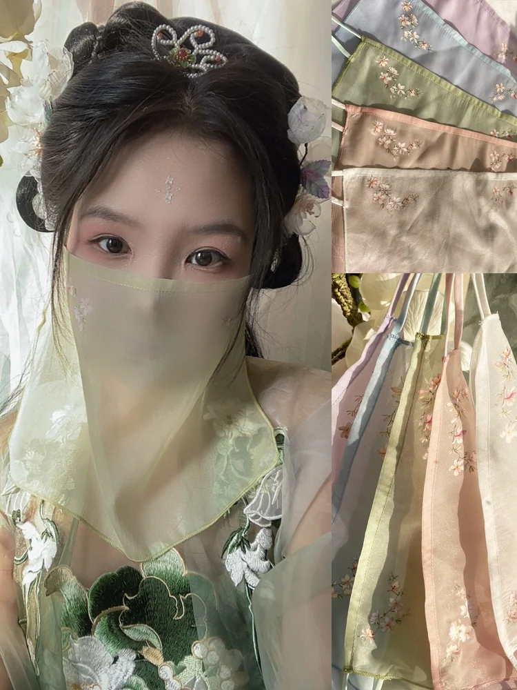 

Многоцветная традиционная китайская маска-вуаль с принтом для женщин, декоративная, из полиэстеровой ткани, для лета, зимы, весны