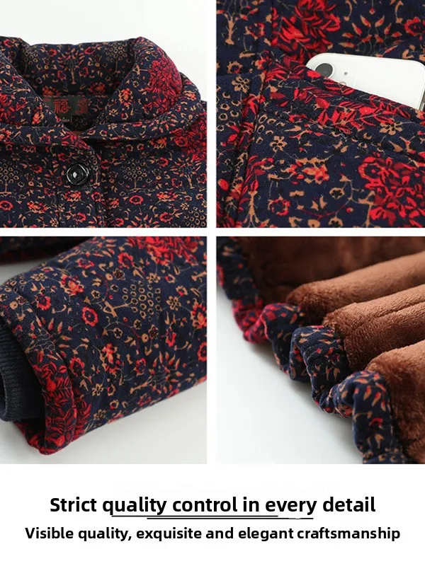 

Thiened Floral Print Fce Women's Cotton Jaet Warm Winter Coat for 70 Year Old andma Mom Comfortable Korean Sle Loo...