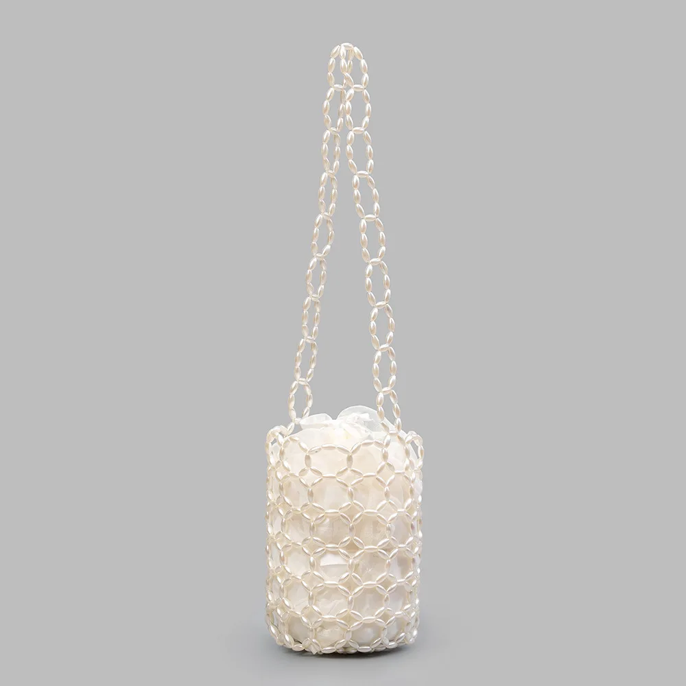

Fashion Design Pearl Women's Shoulder Bags Solid Color New Handmade Woven Bead Bag Casual Travel Cylindrical Crossbody Handbag