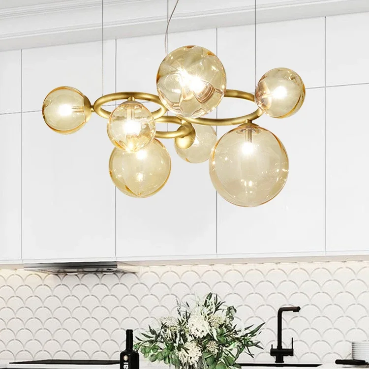 Living room suspension hanging gold luxury pendant light dining table home decor modern glass chandelier