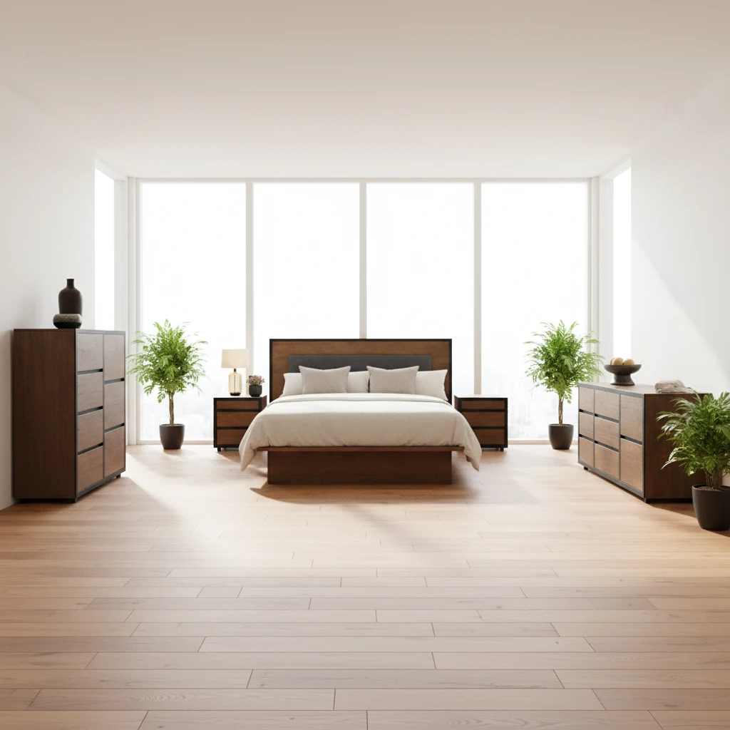 sg-American Simple Solid Wood Bedroom Sets Adjustable Double Bed Home Storage Wooden Frame king Size Complete Bedroom Furniture& - view 3