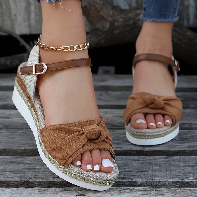 

Women Shoes Style Pleated Leopard Sandals Buckle Decor High Heel Wedge Sandal Woman Summer Outdoor Platform Shoe Sandalias Mujer