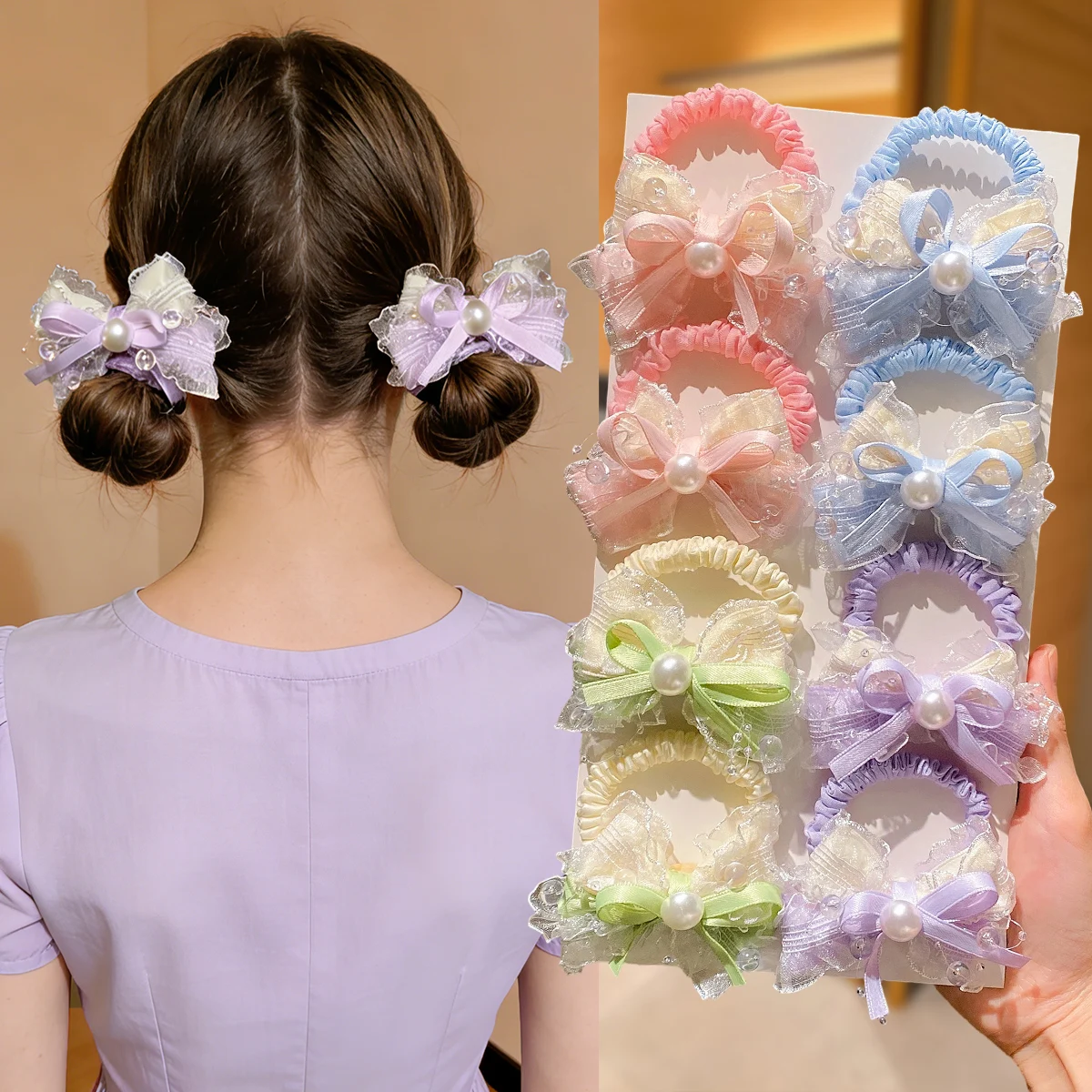 

2Pcs Colorful Butterfly Knot Hair Ties with Lace Elegant Fashionable Elastic Bands for Girls Daily Use Perfect Gift