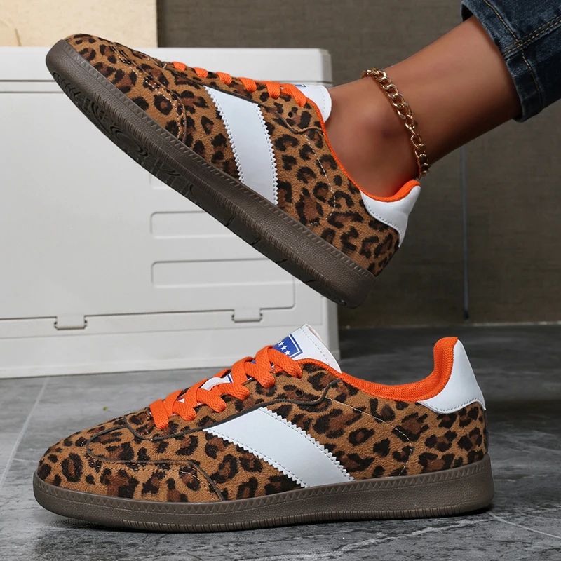 Klassische Leopard Damen Casual Sneakers Bequeme rutschfeste Sportschuhe für Damen Trainer Leichte Retro Flache Schuhe Frau