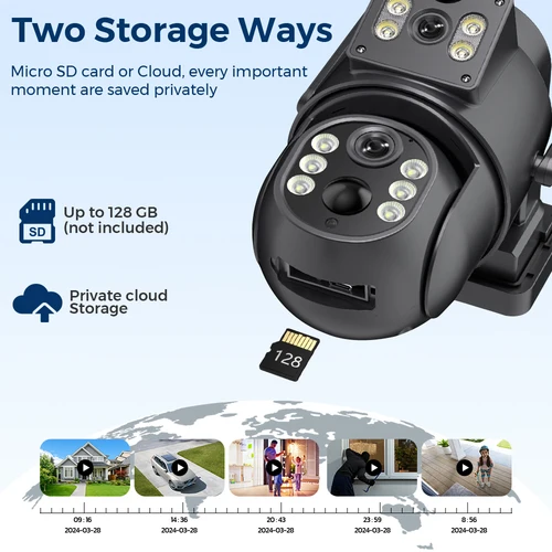 Imagen 2 del producto Cámara Solar WiFi 4K HD para exteriores, batería integrada, batería de recarga de doble lente, detección humana PIR, videovigilancia PTZ iCSee