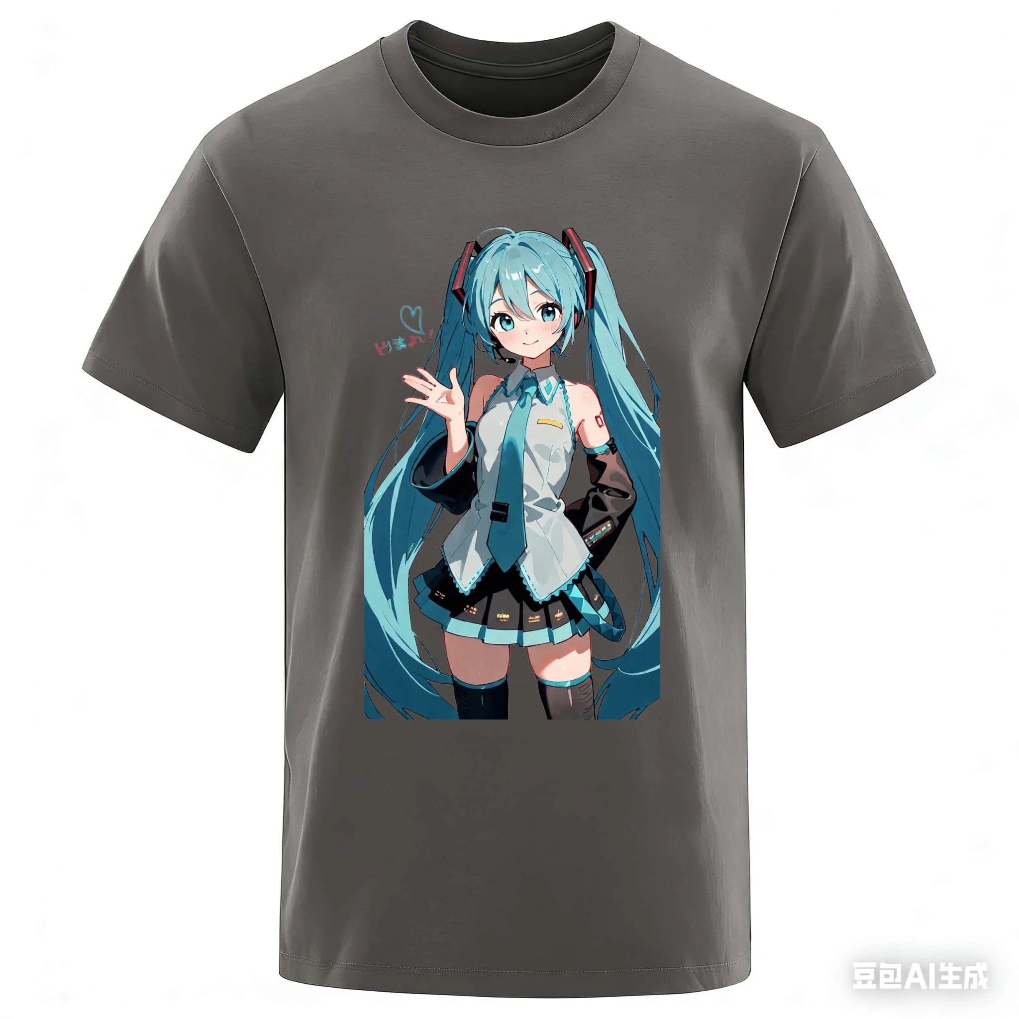 New Street Animation Surrounding # Hatsune Miku # Men and Women's Large Loose Breathable Cotton Fashionable T-shirts