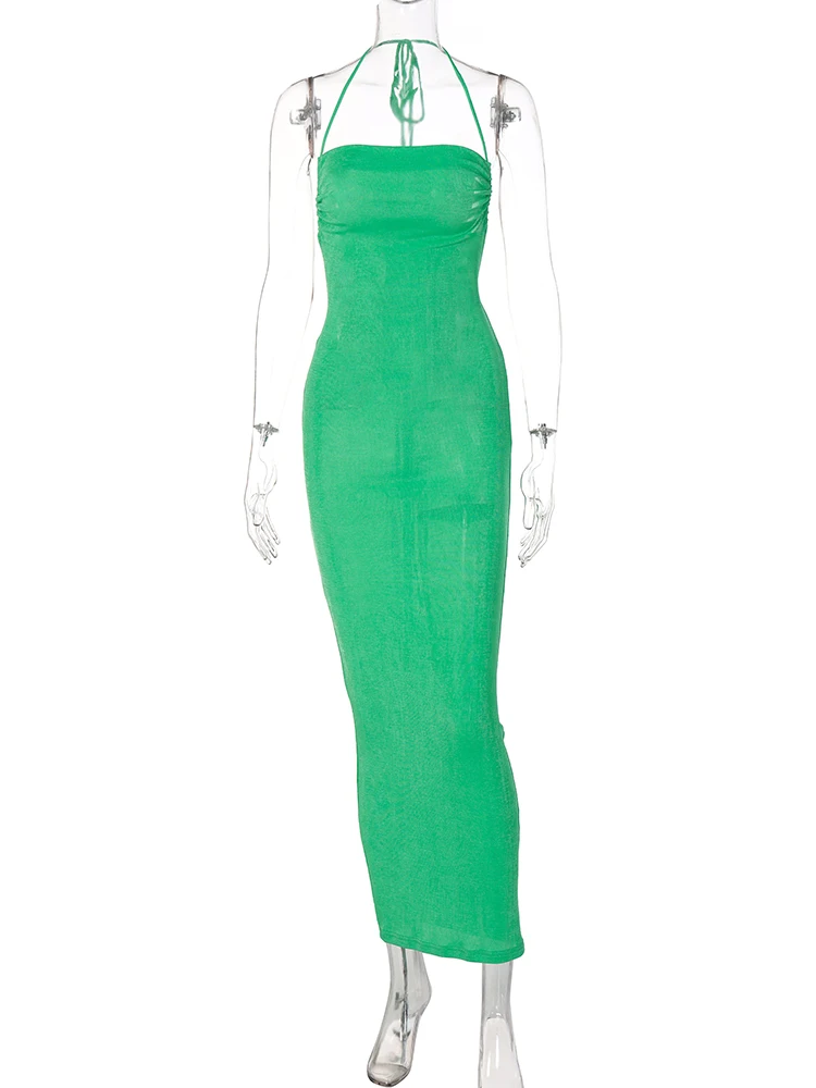 Dulzura zasznurowana Halter neonowa sukienka Maxi Backless Bodycon seksowna impreza wieczorowa elegancka stroje klubowe urodziny odzież festiwalowa