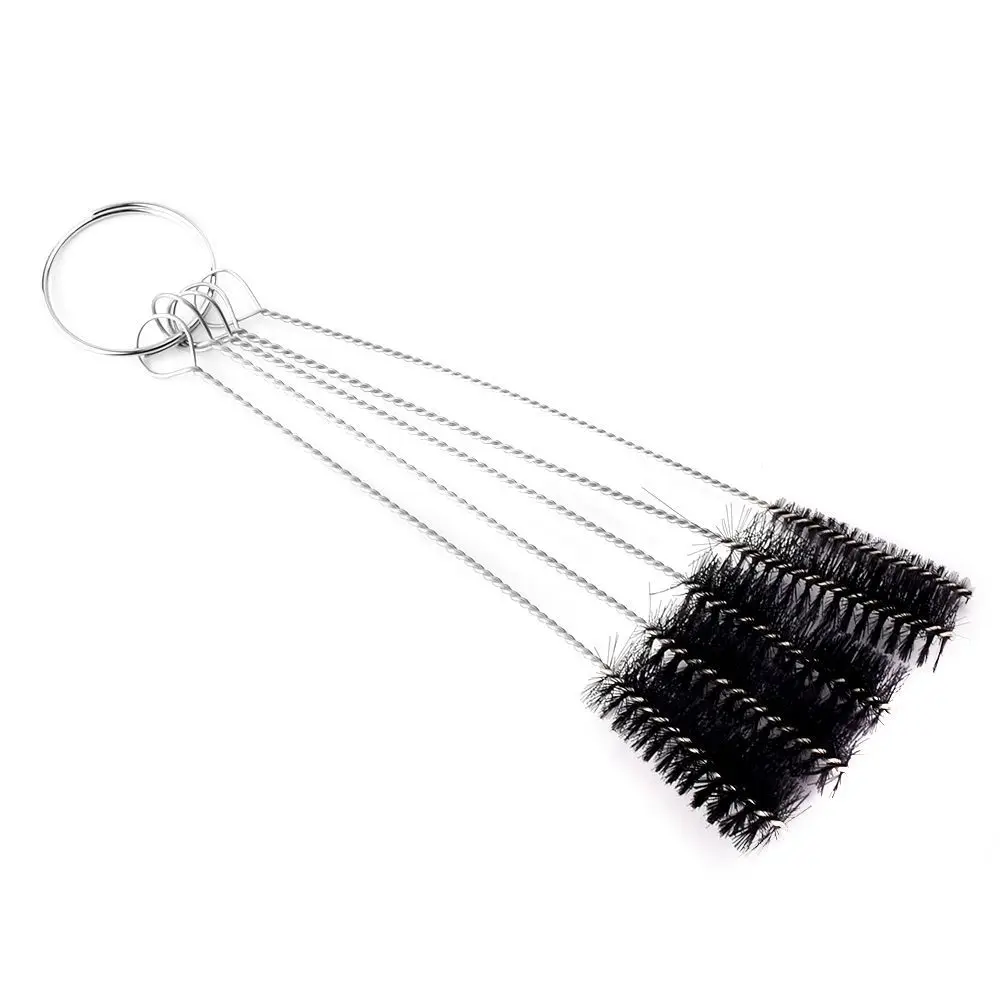 5 Pcs/Set Stainless Steel Handle Professional Tattoo Needle Mouth Brush with Nylon Bristles Cleaning Kit for Airbrush Gun Machin