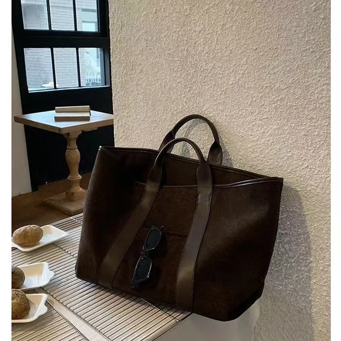 

2024 New Korean Tote Bag Women Large Capacity Laptop Cellphone Wallet Storage Bag Vintage Suede Shopping Street Handbag Trendy