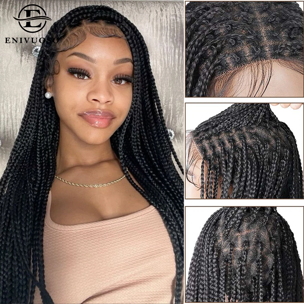 

34-дюймовые длинные кружевные косички без узлов для чернокожих женщин Длинные богемные плетеные двойные полные кружевные косы Парик из синтетических волос