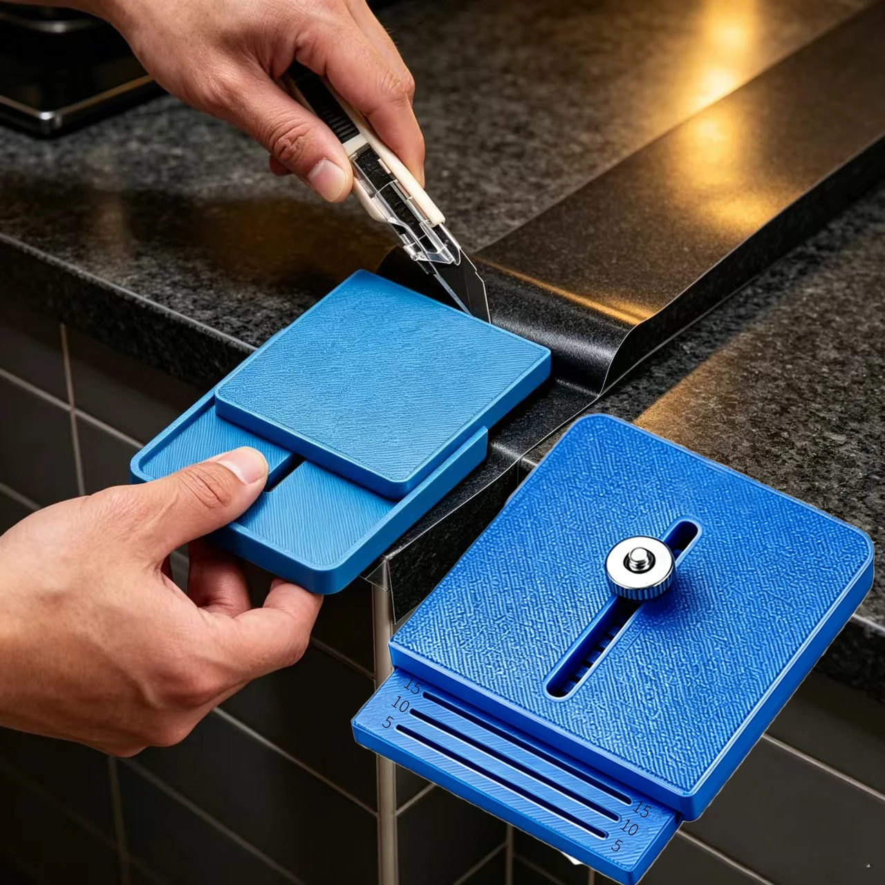 Furniture Laminate Vinyl Trimming Ruler for Edge Cutting with Built-in Scale for Smooth Clean Finish on Surfaces