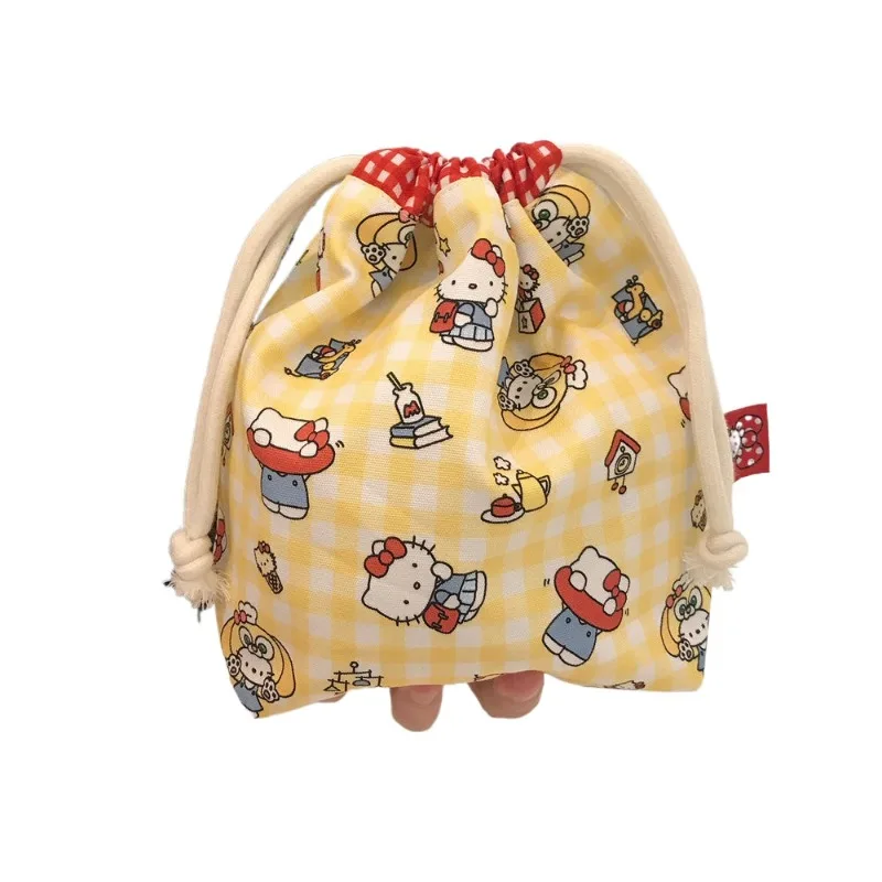 Hello Kitty Niedlicher Cartoon-Beutel mit Kordelzug und hohem Fassungsvermögen, bedruckter Stoff, Kosmetik-Organizer für Reisen, Retro-Stil, Kleinigkeiten-Beutel