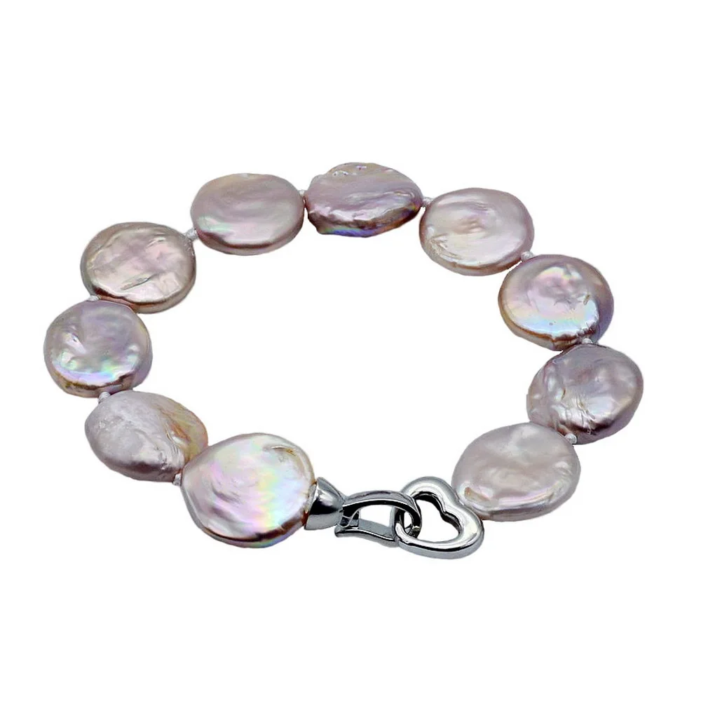 Women's Bracelet Purple Natural Baroque Pearl Design Bracelet Silver Coin Shape Pearls Handmade Beaded Bracelet Free Shipping