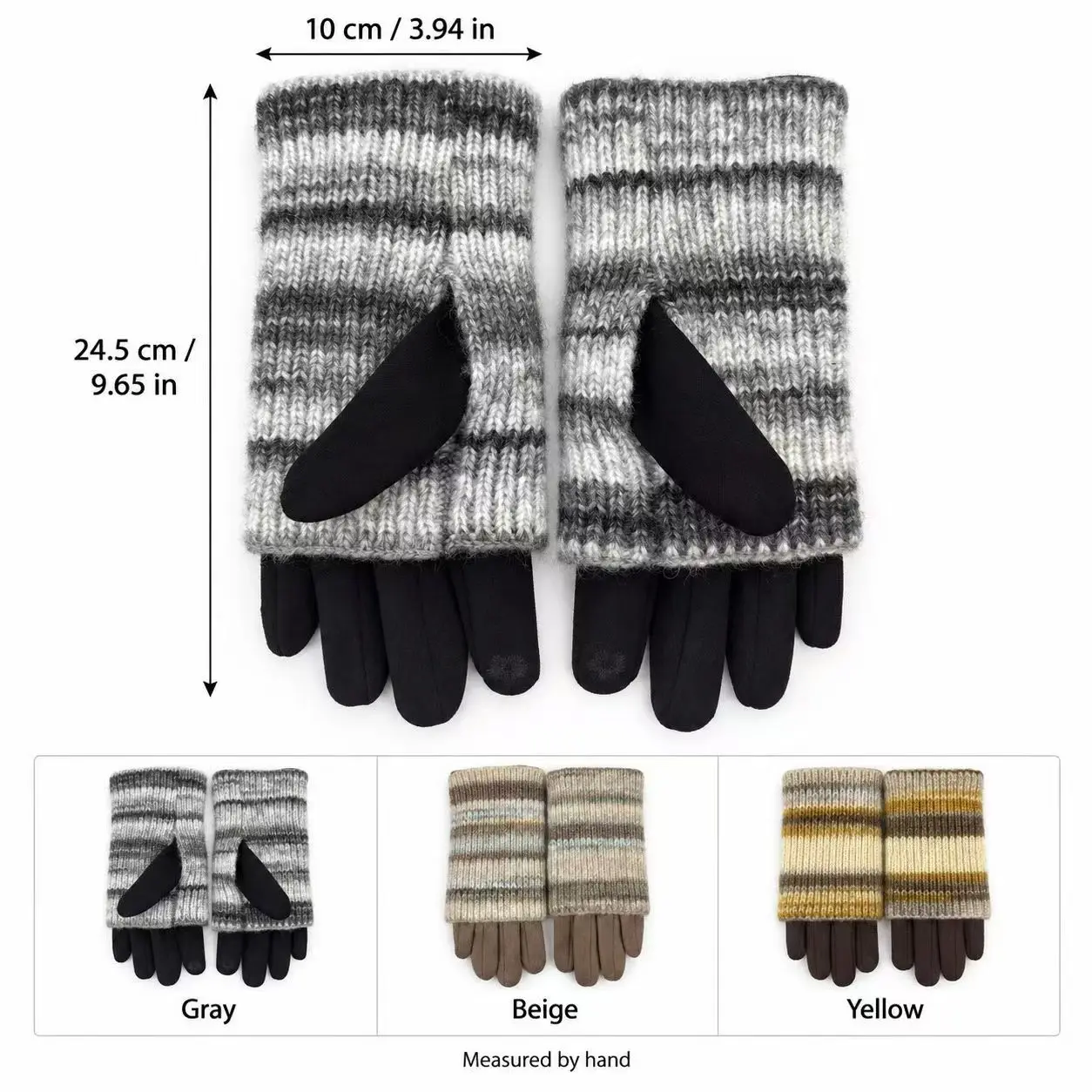 2Pcs Women 3-in-1 Touchscreen Gloves, Warm Fashion Split Finger Gloves for Outdoor Winter