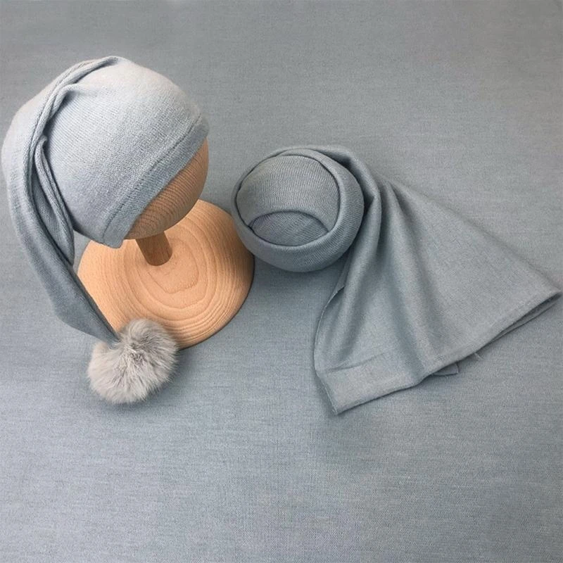 J15U 2 قطعة تلقي الطفل بطانية قبعة قبعة مجموعة الرضع النوم قماط التفاف عمامة #5