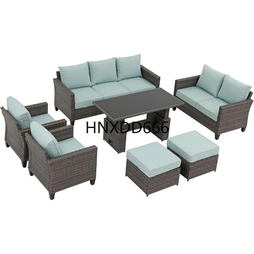 

Patio Furniture Set 7-pcs Outdoor Furniture Conversation Sets Lift Dining Table Wicker Patio Furniture Outdoor Couch Grey Rattan