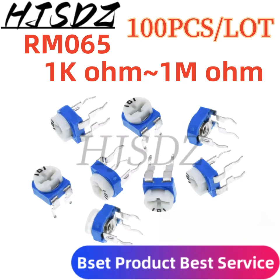 100 SZT. RM065 RM-065 100 200 500 1K 2K 5K 10K 20K 50K 100K 200K 500K 1M om Trimpot Potencjometr zmienny rezystor